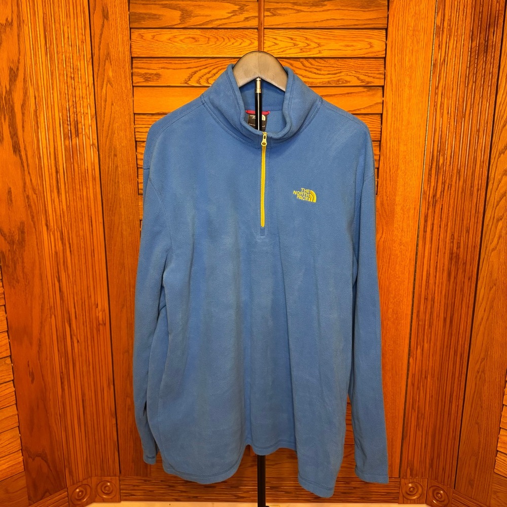The North Face Mens TKA 100 Glacier 1/4 Zip Fleece Pullover Blue Yellow XL